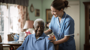 A nurse is caring for an elderly man.